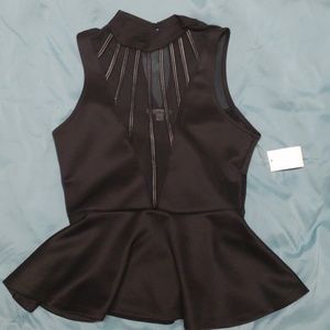 NWT Peplum Mesh and Leather top